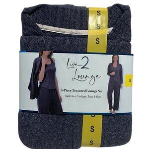 Live2Lounge 3pc Blue Textured Lounge Set Cardigan Tank Pants Small NWT